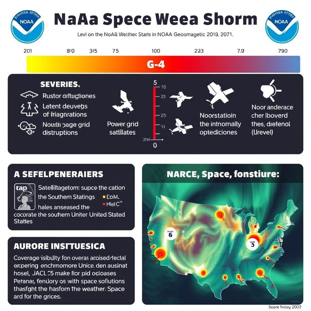 NOAA space weather scale showing the G4 severe geomagnetic storm level and its impacts