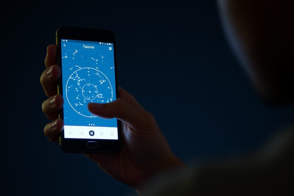 Person using a star chart app on smartphone to locate celestial events this week