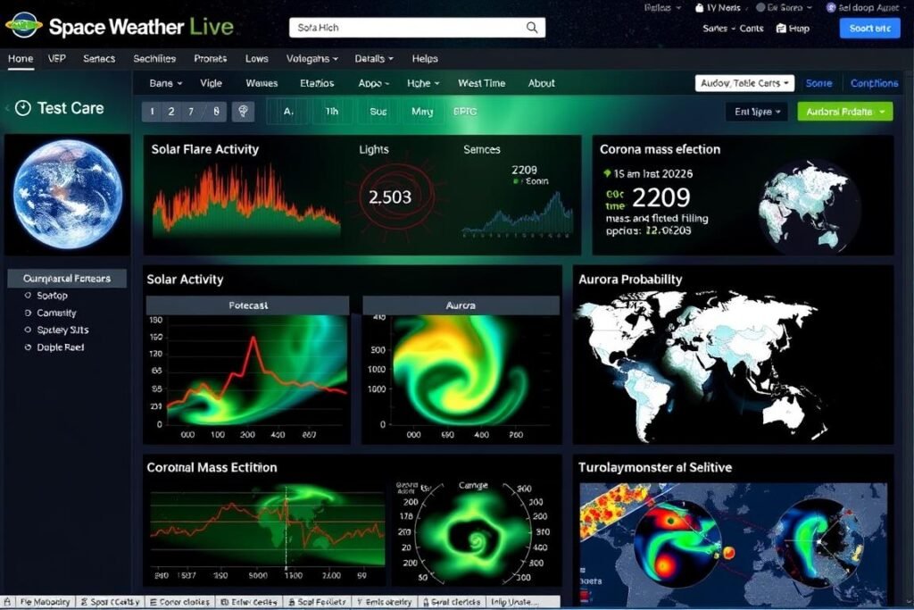 Screenshot of the Space Weather Live website showing solar activity data