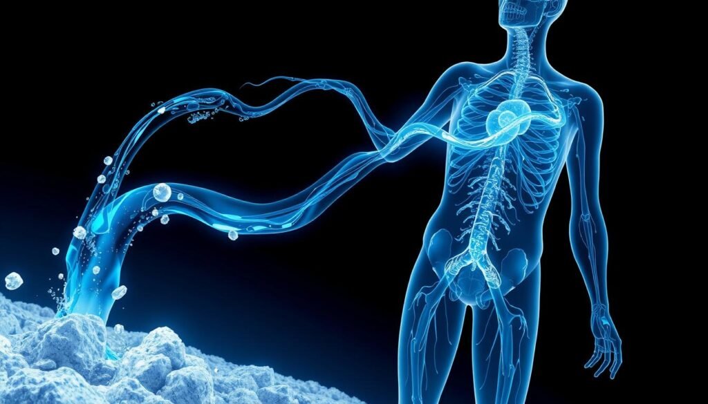 Visualization of salt water flowing through body systems like a cleansing river